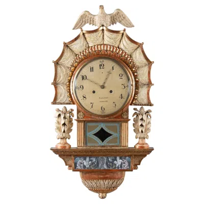 Pre-owned 1stdibs 19th C. Swedish Gustavian Cartel Giltwood Clock With Eagle & Angles By Cederlund In Brown