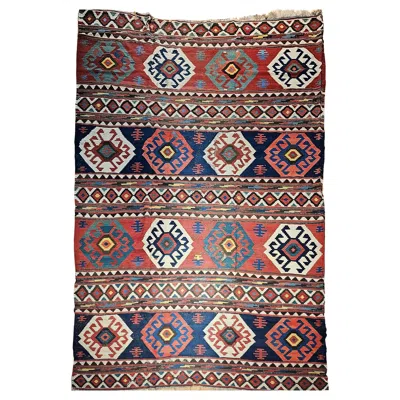 Pre-owned 1stdibs 19th Century Antique Caucasian Kazak Room Size Kilim, Wool Flatweave, 7' X 12' In Brown