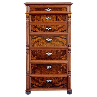 Pre-owned 1stdibs 19th Century Burr Walnut Secretaire Tall Chest Of Drawers In Brown