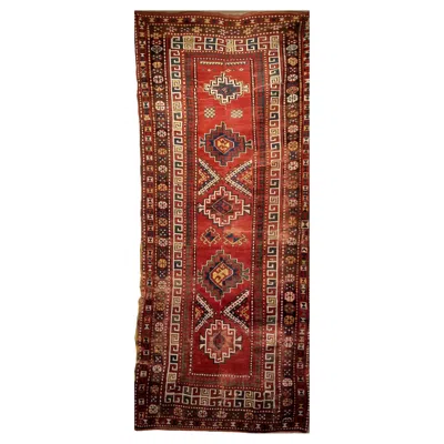 Pre-owned 1stdibs 19th Century Caucasian Kazak Rug, Hand-knotted Geometric Medallions, 4' X 9' In Brown