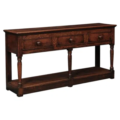 Pre-owned 1stdibs 19th Century English Oak Dresser Base / Server With 3 Drawers With Wood Knobs In Brown
