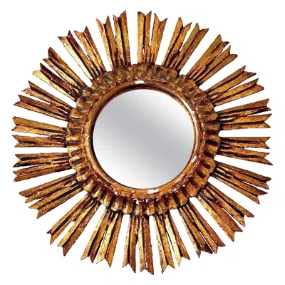 Pre-owned 1stdibs 19th Century French Giltwood Sunburst Mirror, Hand-carved Antique In Brown