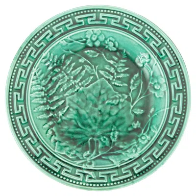 Pre-owned 1stdibs 19th Century French Green Majolica Fern & Leaves Greek Key Plate