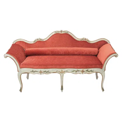 Pre-owned 1stdibs 19th Century Gilded And Painted Grey Italian Sofa Pale Orange Velvet Upholstery