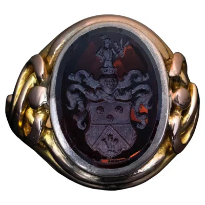 Pre-owned 1stdibs 19th Century Gold Signet Ring With Armorial Garnet Intaglio Ref: 850115 In Multi