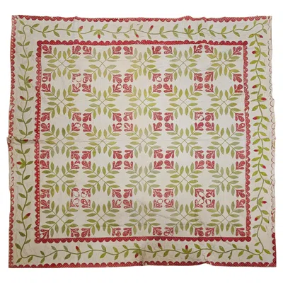 Pre-owned 1stdibs 19th Century Hand-stitched Appliqué Quilt, Pennsylvania Folk Art, 96" X 96" In Sand