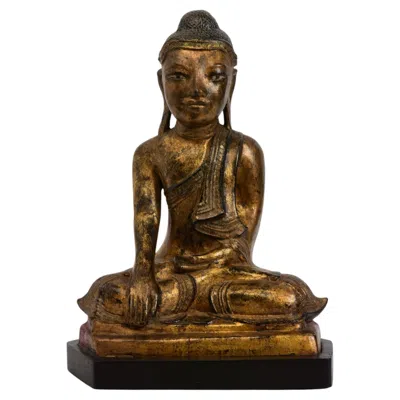 Pre-owned 1stdibs 19th Century, Mandalay, Antique Burmese Lacquered Seated Buddha With Gilded Gold In Brown