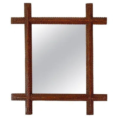 Pre-owned 1stdibs 19th Century Rustic Tramp Art Wall Mirror, Basswood Handcarved, Austria Ca. 1890 In Brown