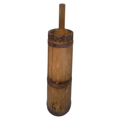 Pre-owned 1stdibs 19th Century Wood And Iron Tall Bucket Umbrella Stand In Brown