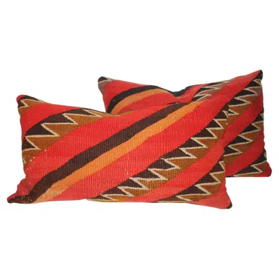 Pre-owned 1stdibs 19thc Navajo Indian Weaving Pillows, Pair In Red