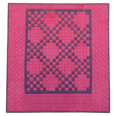 Pre-owned 1stdibs 19thc Red & Mulberry Postage Stamp Chain Quilt Mounted