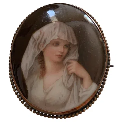Pre-owned 1stdibs 19th-century German Hand-painted Porcelain Beatrice Cenci Brooch In Multi