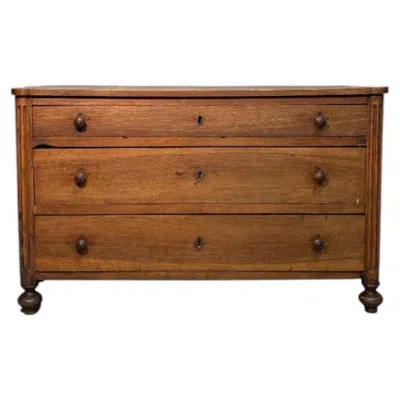 Pre-owned 1stdibs 19th-century Walnut Low Chest Of Drawers With Turned “grissinatura” Legs In Brown
