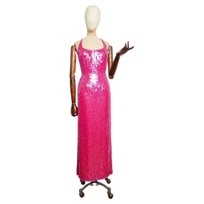 Pre-owned 1stdibs 2000's Pink Hand Beaded & Sequinned Fuchsia Hot Pink Evening Dress