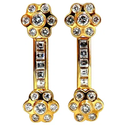 Pre-owned 1stdibs 2.06 Carat Natural Baguette Round Diamonds Clover Stem Dangle Earrings 14 Karat* In Multi