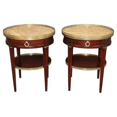 Pre-owned 1stdibs 20th C Antique French Louis Xvi Style Marble Top & Bronzo Ormolu End Tables In Brown