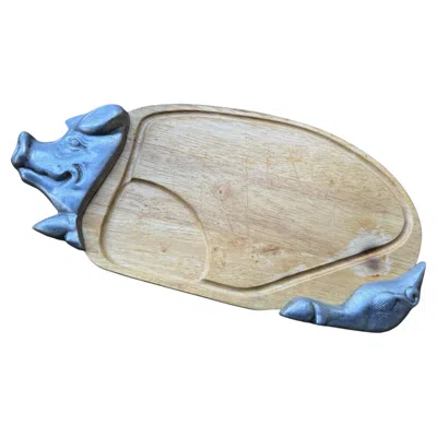 Pre-owned 1stdibs 20th Century Pig Wood & Metal Cutting Board Plate Tray Plater Vintage German In Brown