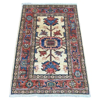 Pre-owned 1stdibs 2'10"x4'1" Ivory Hand Knotted Heriz Design High Mountain Wool Hand Knotted Rug In White