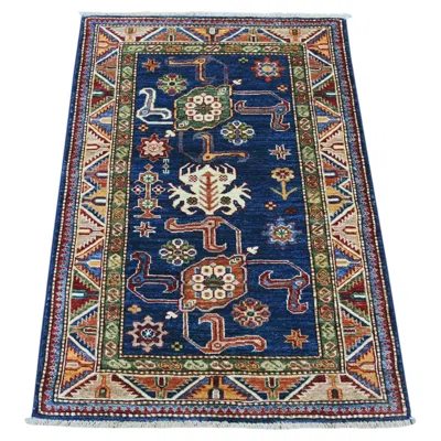 Pre-owned 1stdibs 2'10"x4'1" Navy Blue Afghan Super Kazak Hand Knotted Pure Wool Oriental Rug