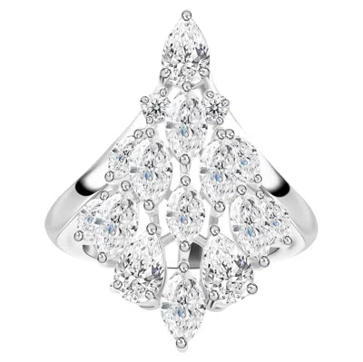 Pre-owned 1stdibs 2.15 Carat Si/h Natural Pear & Marquise Cut Diamond Cluster Ring 18k White Gold