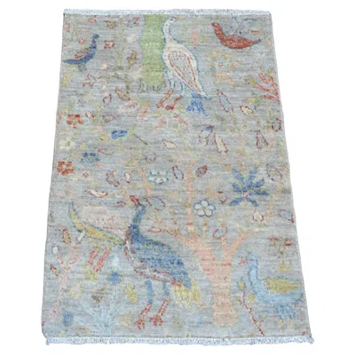 Pre-owned 1stdibs 2'1"x3'1" Gray Hand Knotted Afghan Peshawar Birds Of Paradise Design Wool Rug