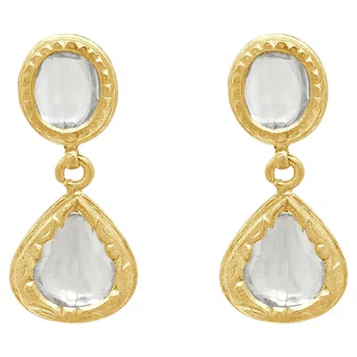 Pre-owned 1stdibs 22k Yellow Gold Polki Diamond And Blue Enamel Meenakari Drop Earrings