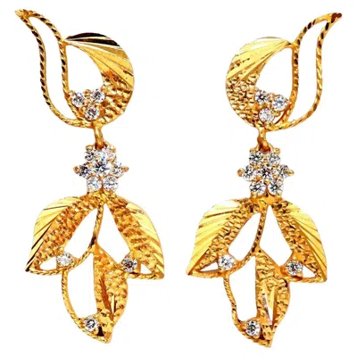 Pre-owned 1stdibs 22kt Gold Diamonds Dangle Floral Patina Earrings* In Multi