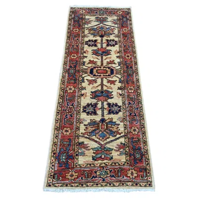 Pre-owned 1stdibs 2'2"x6' Ivory Hand Knotted Heriz Design High Mountain Wool Runner Oriental Rug In White
