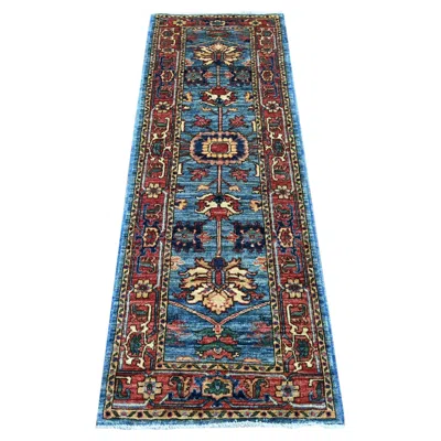Pre-owned 1stdibs 2'2"x6'3" Blue Aryana Collection Heriz Design Hand Knotted Pure Wool Runner Rug