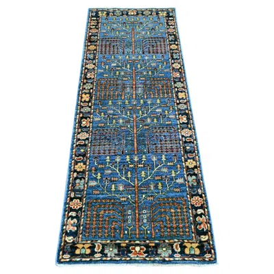 Pre-owned 1stdibs 2'3"x6' Blue Northwest Persian Tree Design Hand Knotted Pure Wool Runner Rug