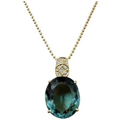 Pre-owned 1stdibs 24k Yellow Gold Pl Sterling 13.95 Carat Tourmaline Pendant & Italian Chain