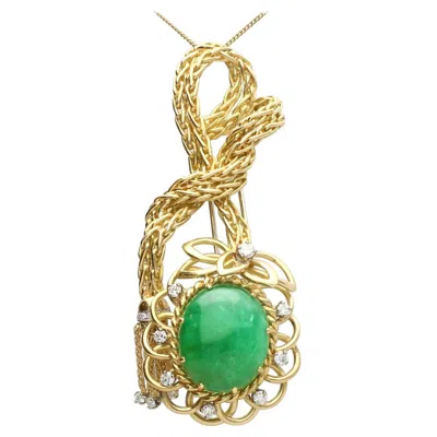 Pre-owned 1stdibs 26.16 Carat Emerald And Diamond Yellow Gold Brooch Pendant