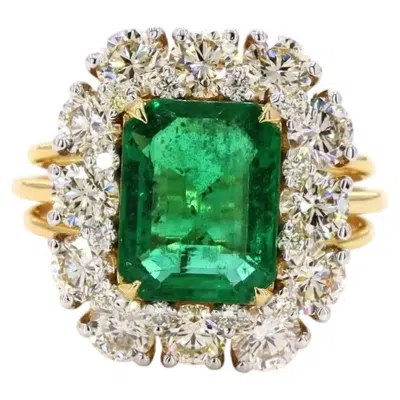 Pre-owned 1stdibs 2.62 Carat Round Brilliant Cut Diamond Emerald Gold Ring In Green