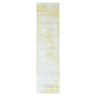 Pre-owned 1stdibs 2'6"x10' Yellow Modern Wool And Silk Hand Loomed Textured Runner Oriental Rug