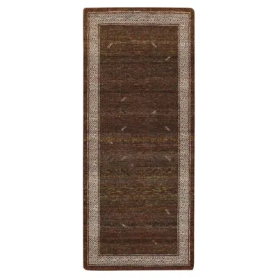 Pre-owned 1stdibs 2'6"x6' Brown Hand Knotted Khotan Influence All Over Design Wool Runner Rug