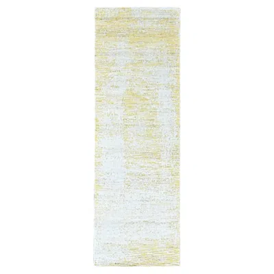 Pre-owned 1stdibs 2'6"x8' Yellow Textured Pile Modern Hand Loomed Wool And Silk Runner Rug