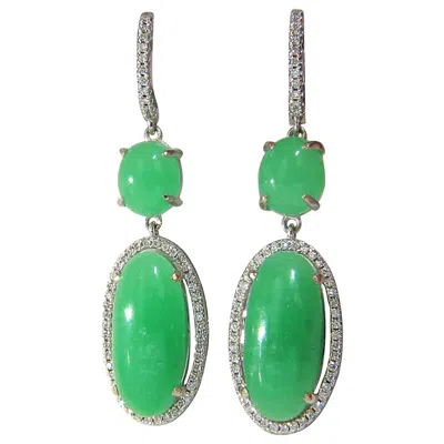 Pre-owned 1stdibs 27.80 Carat Green Quartz Diamond Dangle Earrings 14 Karat*