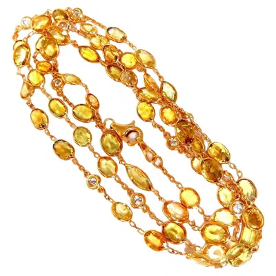 Pre-owned 1stdibs 27ct Fancy Vivid Yellow Sapphire Diamonds Station Yard Necklace 14 Karat