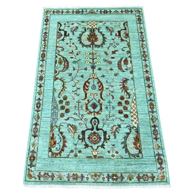 Pre-owned 1stdibs 2'7"x4'2" Green Afghan Sultani With All Over Design Hand Knotted Pure Wool Rug