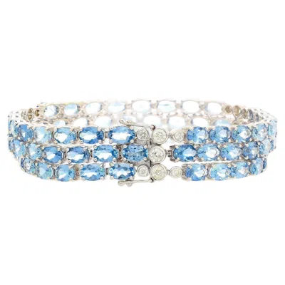 Pre-owned 1stdibs 28 Carat Oval Cut Aquamarine 3 Row Tennis Bracelet In Multi