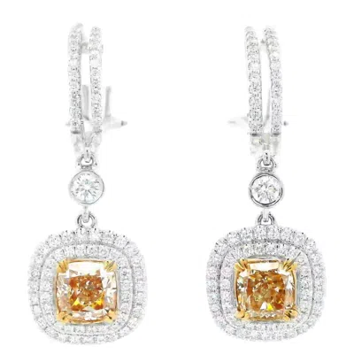 Pre-owned 1stdibs 2.88ctt Certified Yellow Diamond Dangle Earrings With Double Halo 18k