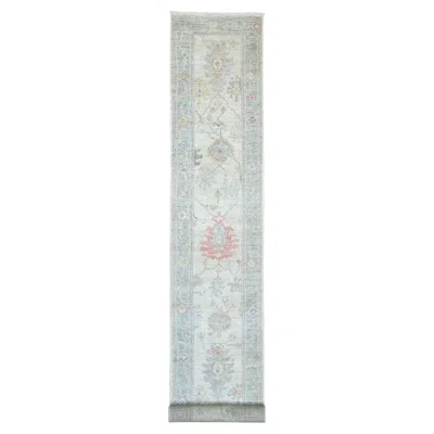 Pre-owned 1stdibs 2'8"x19'2" Oyster White Hand Knotted Angora Oushak Pure Wool Runner Oriental Rug