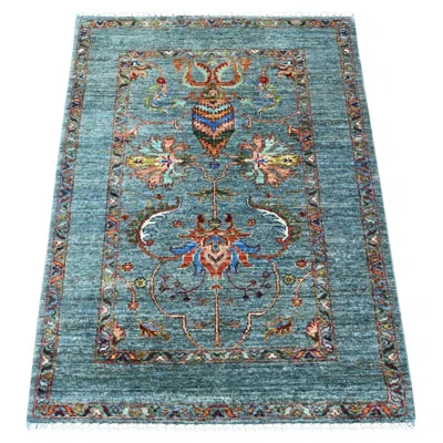 Pre-owned 1stdibs 2'9"x4' Blue Afghan Sultani With All Over Design Hand Knotted Wool Mat Rug