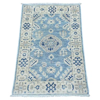 Pre-owned 1stdibs 2'x2'9" Blue Vintage Look Kazak With Medallion Hand Knotted Pure Wool Mat Rug
