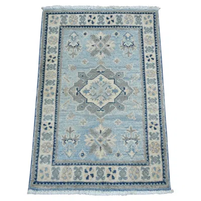 Pre-owned 1stdibs 2'x3' Blue Hand Knotted Vintage Look Kazak With Tribal Design Wool Mat Rug