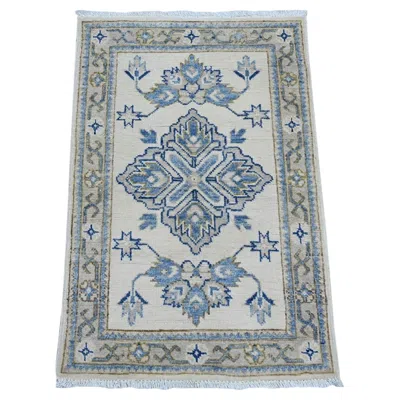 Pre-owned 1stdibs 2'x3' Ivory Vintage Look Kazak Tribal Medallion Hand Knotted Wool Mat Rug In White