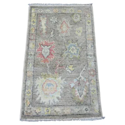 Pre-owned 1stdibs 2'x3'2" Sonic Gray Hand Knotted Afghan Angora Oushak Leaf Pattern Wool Mat Rug
