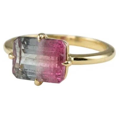 Pre-owned 1stdibs 3 Carat Bi-color Watermelon Tourmaline Solitaire Ring In 14k Yellow Gold