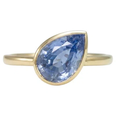 Pre-owned 1stdibs 3 Carat Pear Shaped Ceylon Blue Sapphire Solitaire Cocktail Ring