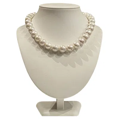 Pre-owned 1stdibs 30 Cultured Graduated Round 13 - 15mm Pearl Necklace W Cz Silver Figure 8 Clasp In Multi